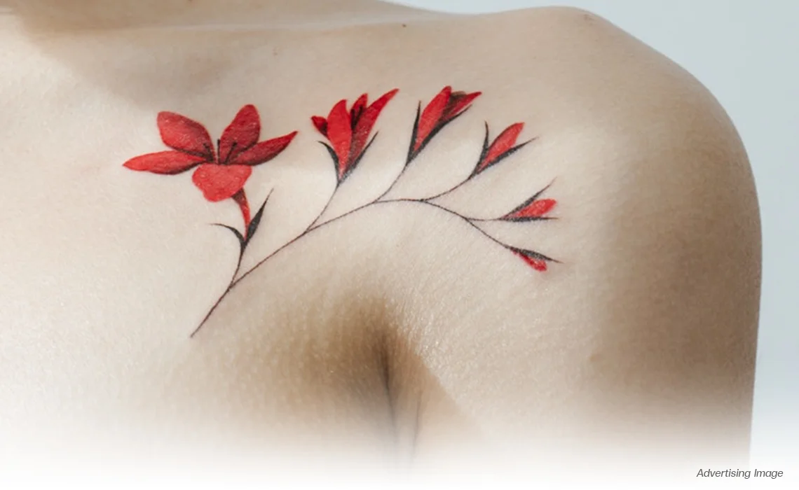 red flower shoulder tattoo for picoway laser tattoo removal in bangkok thailand 532nm pico laser treatment for warm ink colors tattoo removal thailand laser tattoo removal bangkok price laser tattoo clinic near me