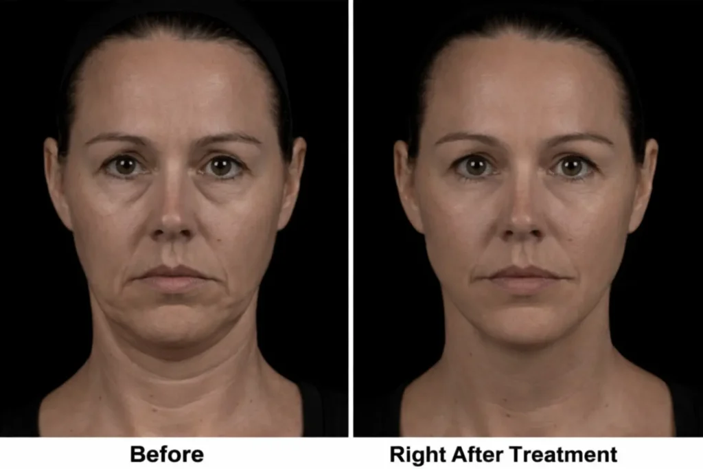 female 43 under eye filler tear trough before and after bangkok dermal filler program hyaluronic acid filler midface support cheek lift temple continuity jawline chin contouring perioral refinement natural refresh bsl clinic