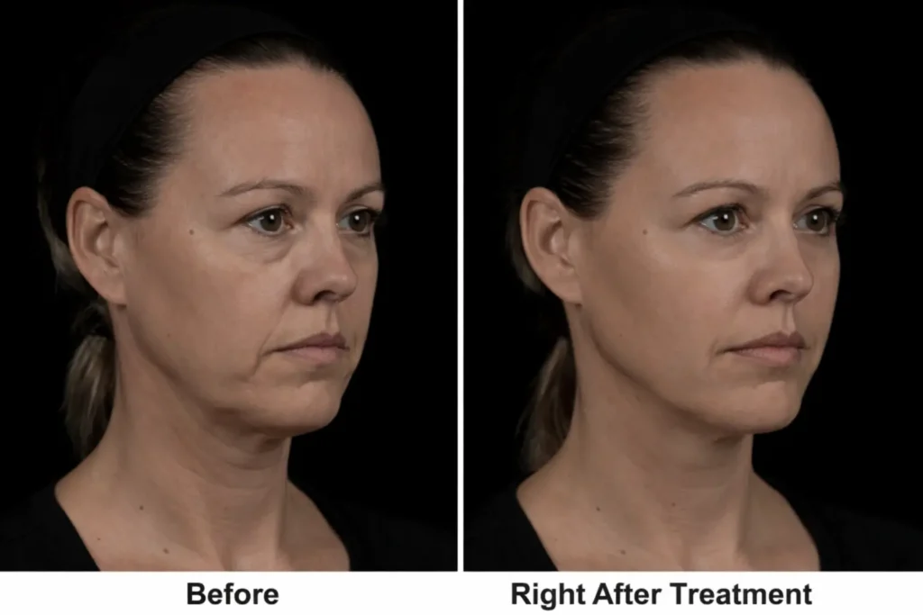 female 43 under eye filler tear trough before and after bangkok dermal filler program hyaluronic acid filler midface support cheek lift temple continuity jawline chin contouring perioral refinement natural refresh bsl clinic